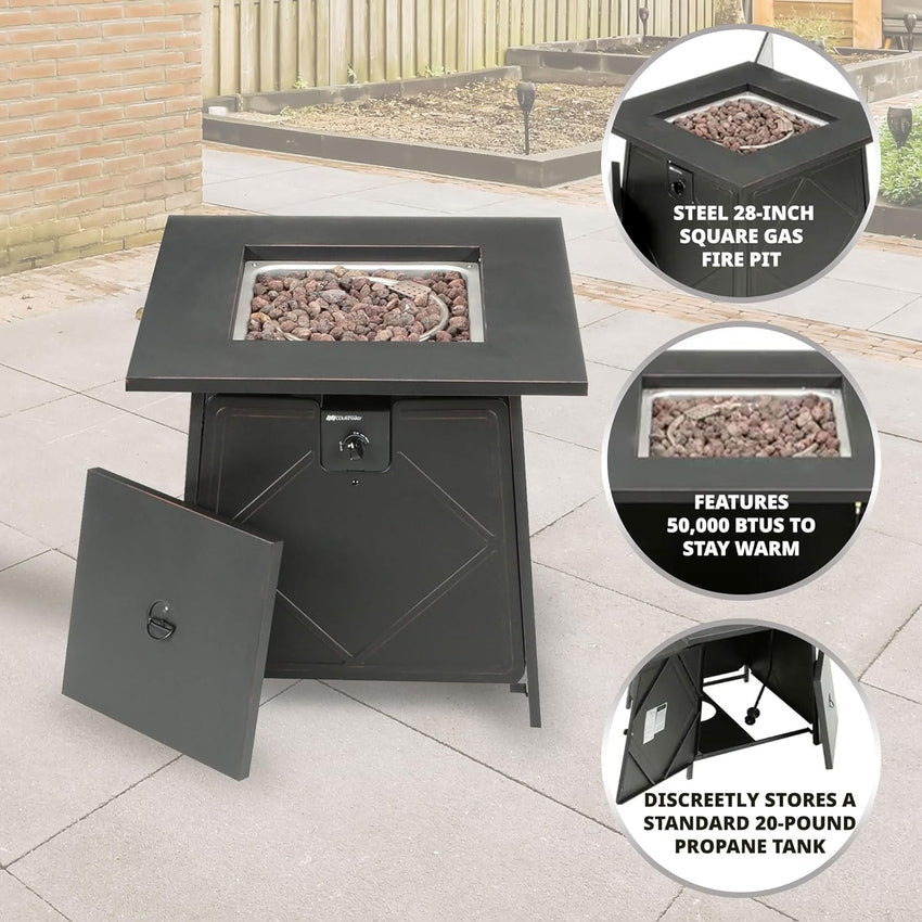 Four Seasons Patio Dual Heat 50.000 BTU Square Gas Fire Pit