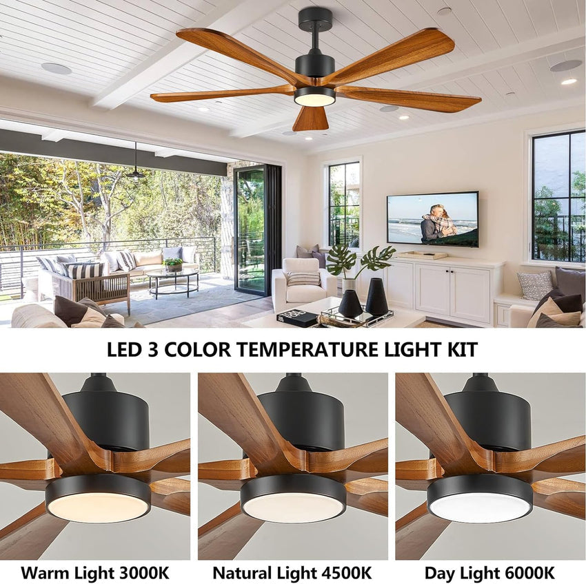 Ceiling Fans with Lights. 60 inch Outdoor Ceiling Fans with Lights for Patio and Remote Control. Modern Ceiling Fan with Light. 5 Solid Wood Blades 6-Speed Reversible DC Motor (Dark Brown)