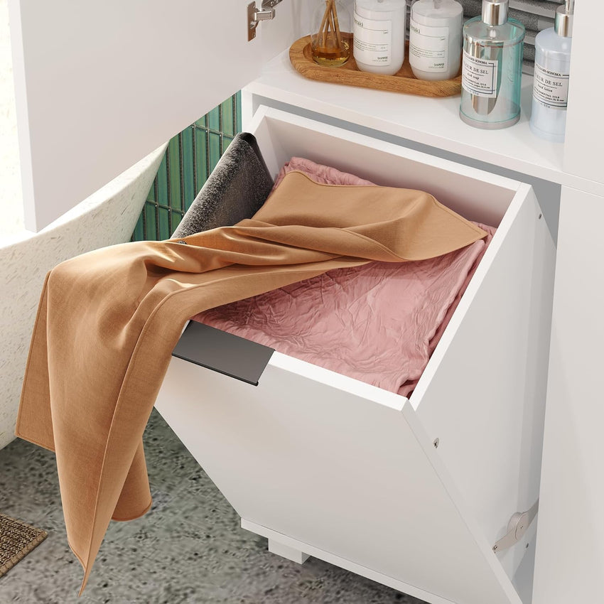 Storage cabinet with laundry basket. display cabinet