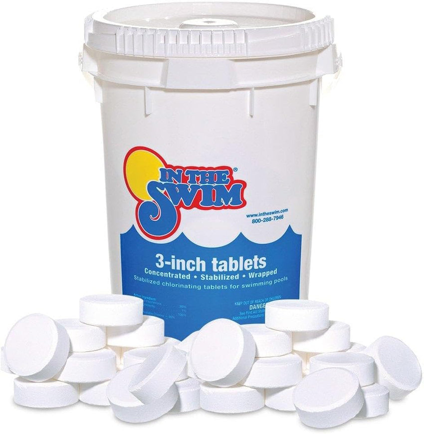 In The Swim 3 Inch Stabilized Chlorine Tablets for Sanitizing Swimming Pools - Individually Wrapped. Slow Dissolving - 90% Available Chlorine - Tri-Chlor - 50 Pounds