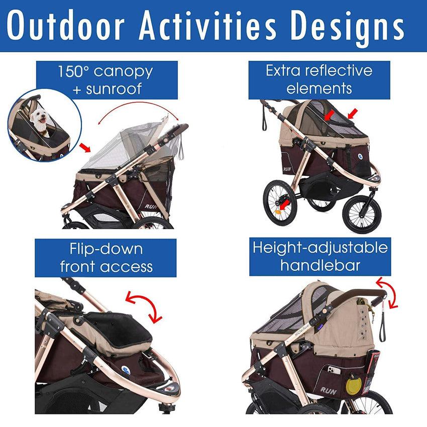 Jogging Sports Stroller with Comfort Rubber Wheels/Zipper-Less Entry/1-Hand Quick Fold/Aluminum Frame for Small/Medium Dogs. Cats and Pets (Green Camo)