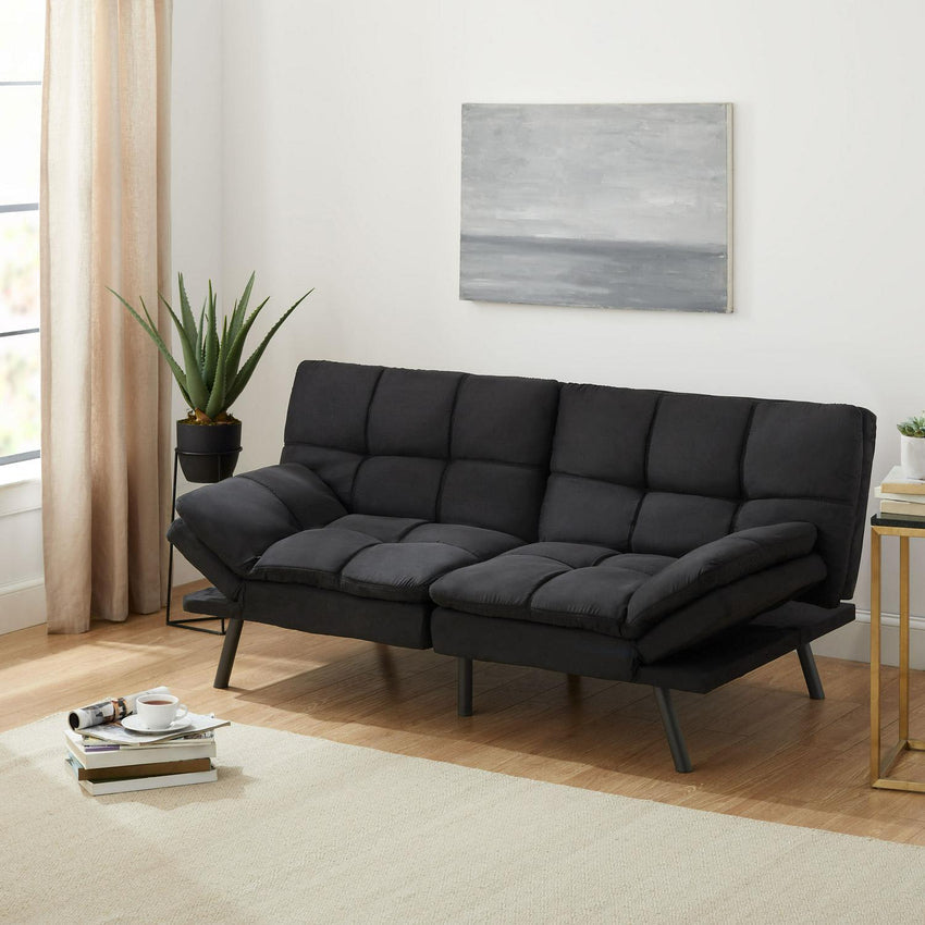 Mainstays Memory Foam Futon. Black Faux Suede Fabric