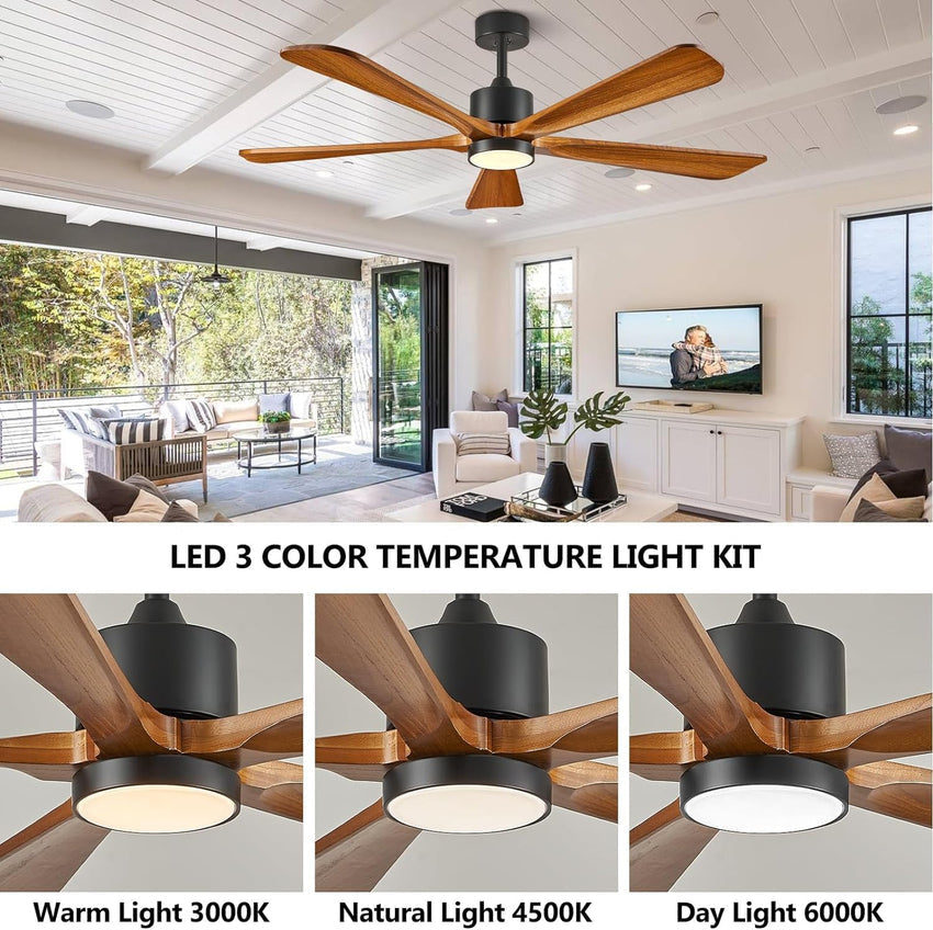 Ceiling Fans with Lights. 60 inch Outdoor Ceiling Fans with Lights for Patio and Remote Control. Modern Ceiling Fan with Light. 5 Solid Wood Blades 6-Speed Reversible DC Motor (Dark Brown)
