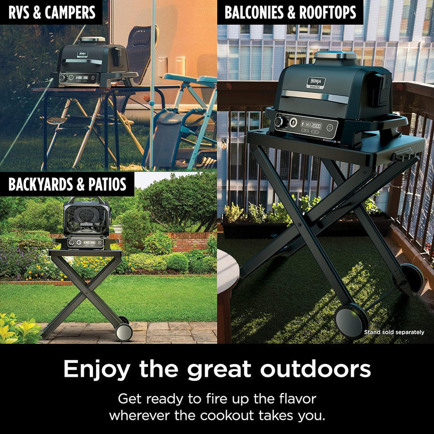 7-in-1 Grill & Smoker with Thermometer. Air Fryer. BBQ. Bake. Roast. Broil - Portable Electric Outdoor Grill. Grey