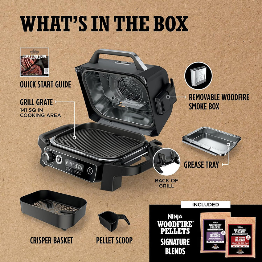 7-in-1 Grill & Smoker with Thermometer. Air Fryer. BBQ. Bake. Roast. Broil - Portable Electric Outdoor Grill. Grey