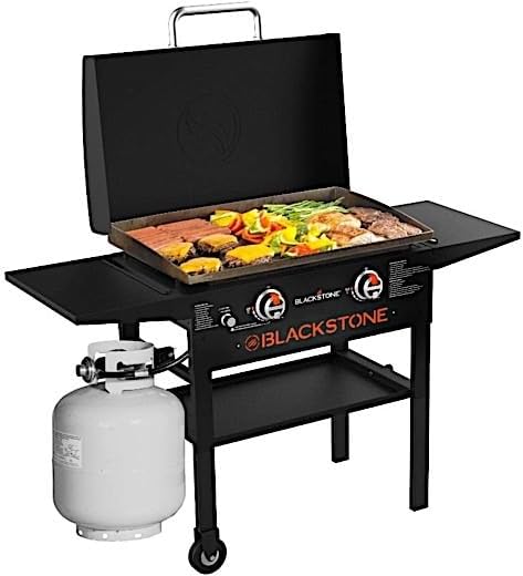 Blackstone 1883 Gas Hood & Side Shelves Heavy Duty Flat Top Griddle Grill Station for Kitchen. Camping. Outdoor. Tailgating. Countertop 28 inch Black