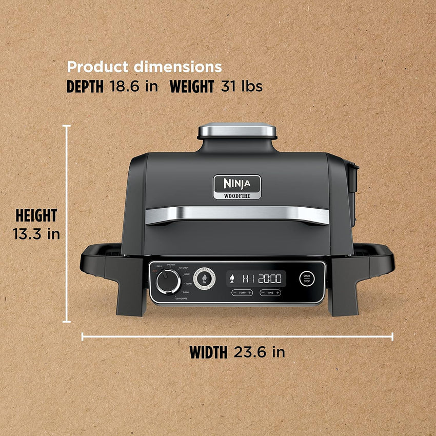 7-in-1 Grill & Smoker with Thermometer. Air Fryer. BBQ. Bake. Roast. Broil - Portable Electric Outdoor Grill. Grey