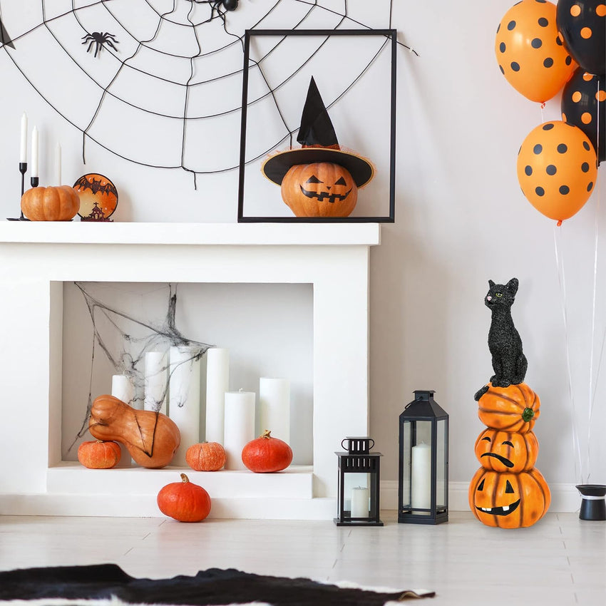 Black cat and a bunch of pumpkins. Halloween collection