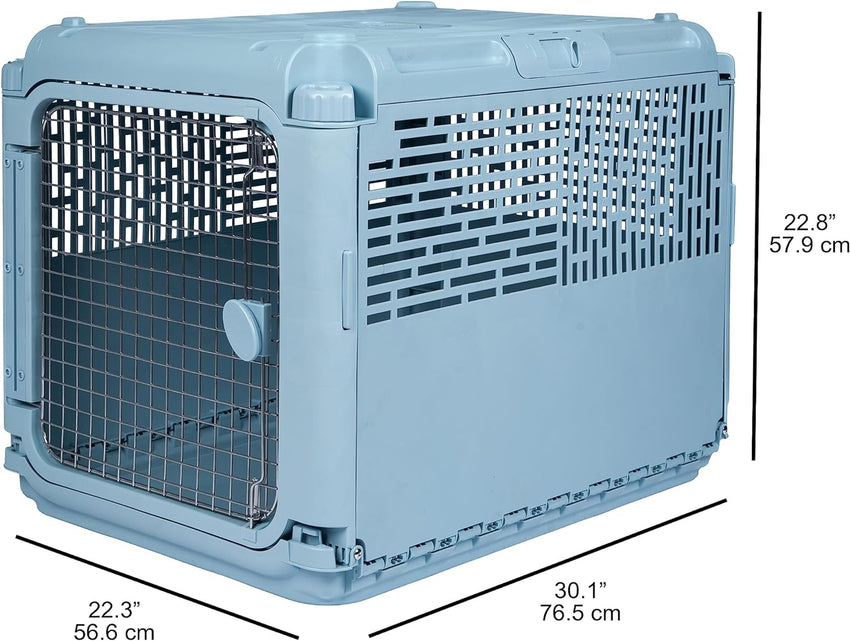 SportPet Designs Plastic Kennels Rolling Plastic Airline Approved Wire Door Travel Dog Crate. XXX-Large. Gray
