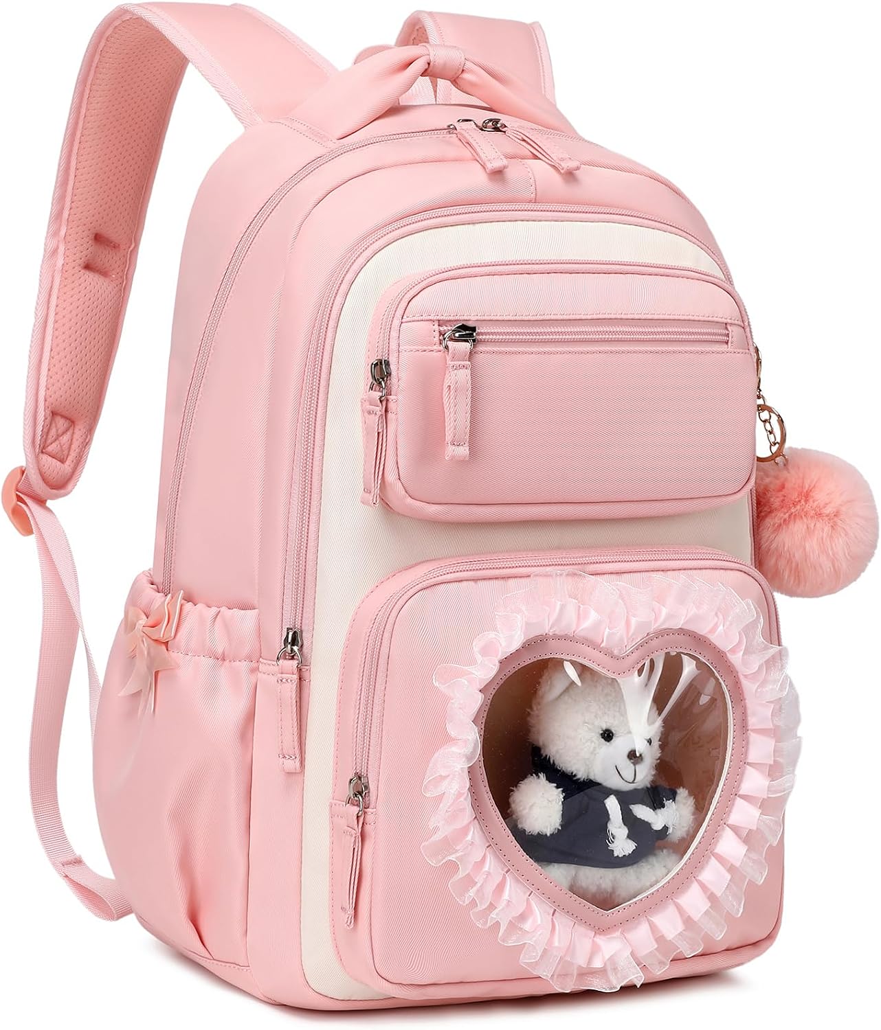 Kids Backpack for Girls Ages 6-12 with Sweet Heart Pocket