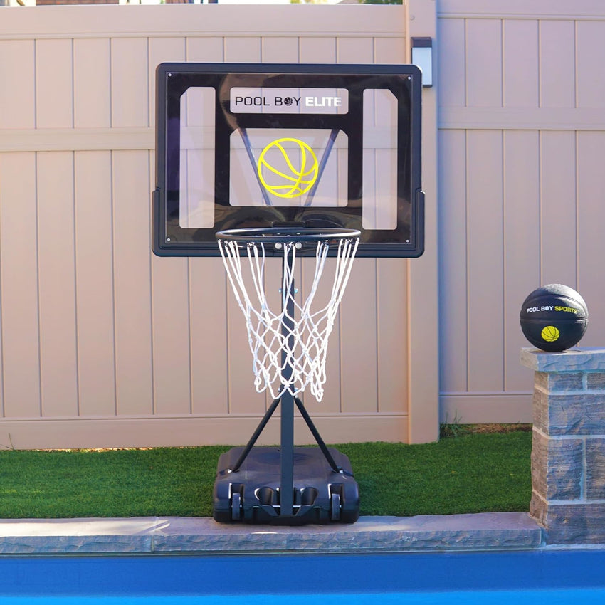 All-In-One Pool Basketball Hoop - Includes Composite Basketball. Air Pump. & Tools - Matte Black Heavy Duty Set - Adjustable Poolside Basketball Goal - Made for Kids. Teens. & Adults
