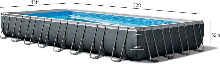 Rectangular Frame Above Ground Outdoor Swimming Pool Set with 1200 GPH Sand Filter Pump. Pool Cover and Ladder