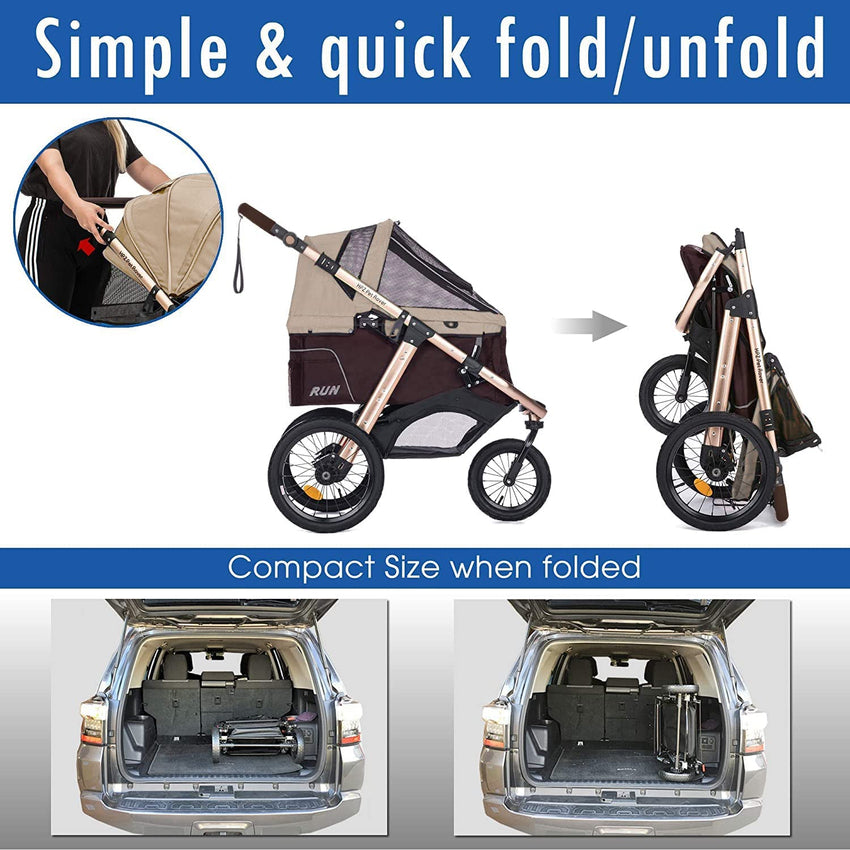 Jogging Sports Stroller with Comfort Rubber Wheels/Zipper-Less Entry/1-Hand Quick Fold/Aluminum Frame for Small/Medium Dogs. Cats and Pets (Green Camo)