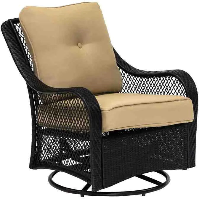 5-Piece Steel Patio Fire Pit Conversation Set with Navy Blue Cushions. Swivel Gliders and Square Fire Pit Table