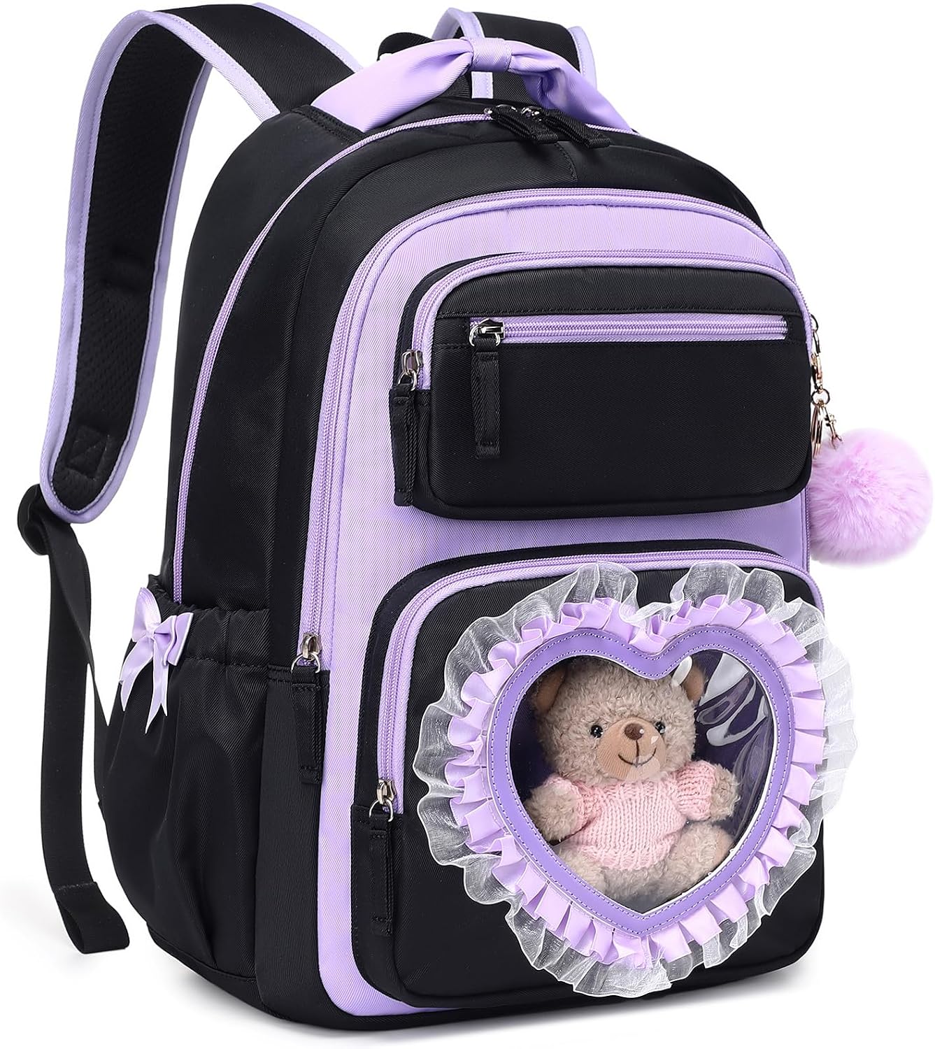 Kids Backpack for Girls Ages 6-12 with Sweet Heart Pocket