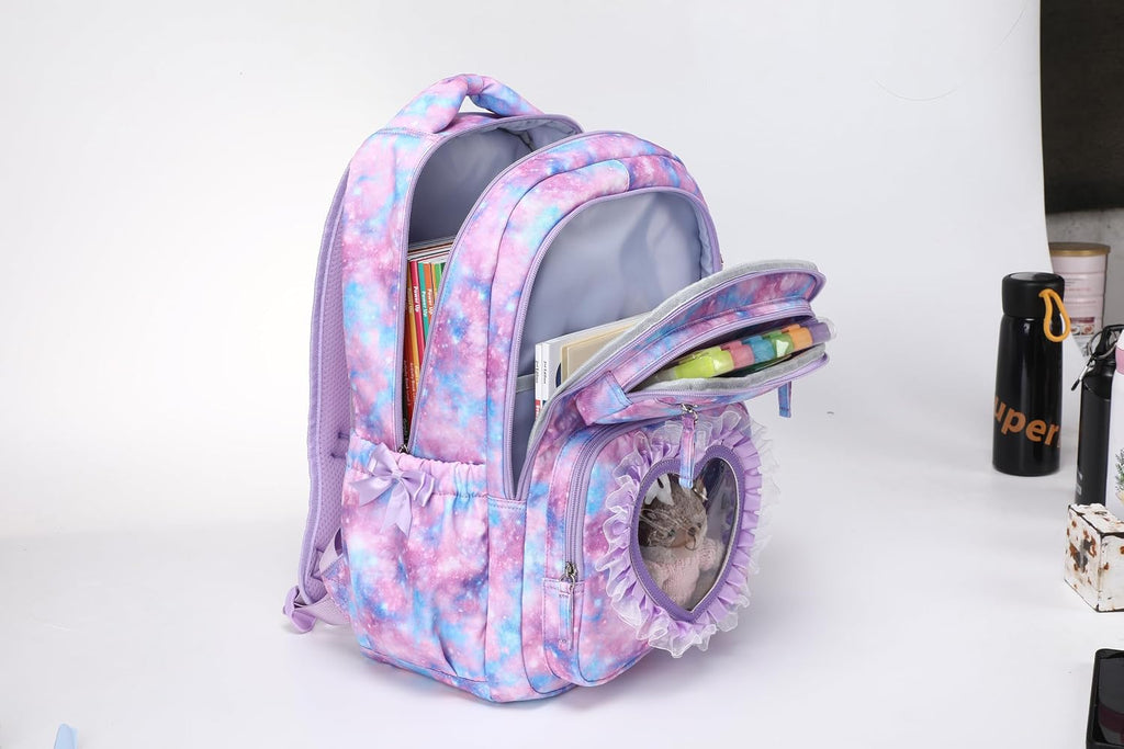 Kids Backpack for Girls Ages 6-12 with Sweet Heart Pocket