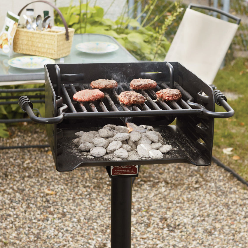 Pilot Rock Park Style Steel Outdoor BBQ Charcoal Grill and Post. Black