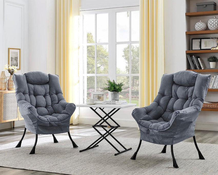 Living and More High Back Sofa Chair. Modern Fabric Lazy Chair. Accent Contemporary Lounge Chair. Cool Grey