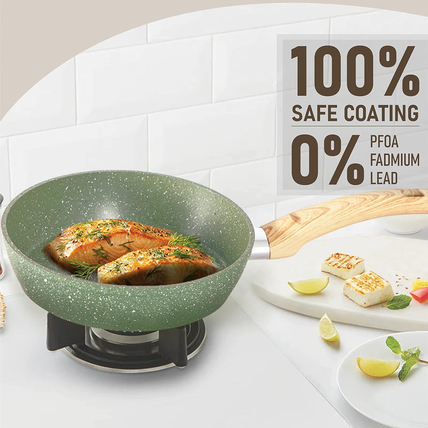 Kitchen Academy Induction Cookware Sets - 12 Piece Green Cooking Pan Set. Granite Nonstick Pots and Pans Set