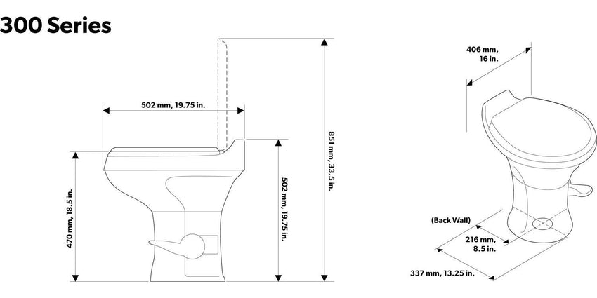 Dometic 302300071 300 Series Standard Height Heavy Duty Plastic RV Toilet. White