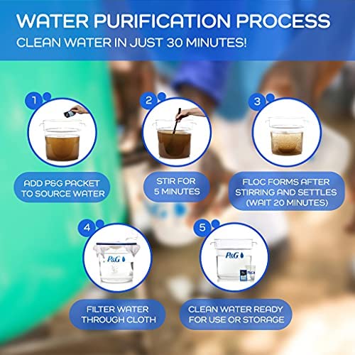 P&G Purifier of Water Portable Water Purifier Packets (Box of 240 Packets). Emergency Water Filter Purification Powder Packs for Camping. Hiking. Backpacking. Hunting. and Traveling.