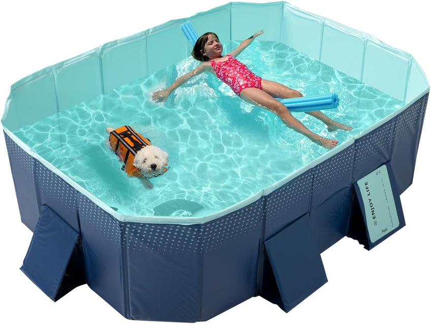 Foldable Non-Inflatable Kids' and Adults' Outdoor Swimming Pool - Hard Plastic Shell. Kid Pool for Backyard Dog Pools (158 x 76 x 20)