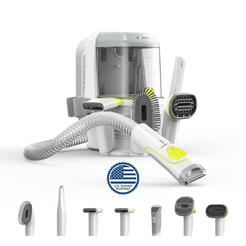 Professional Pet Grooming Vacuum Kit. Dogs & Cats. Direct Handheld Control. 7 Grooming Tools. 6 Suction Levels. Large 2.2L Dust Bin. UL. HEPA Filter