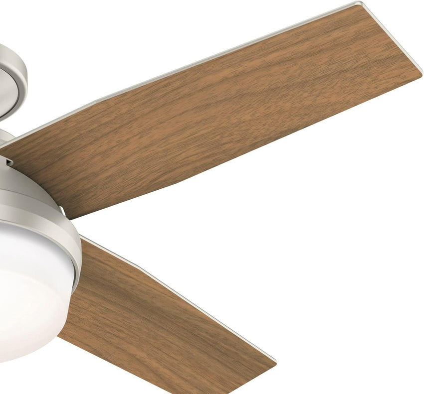 Hunter Fan Company Dempsey Low Profile Indoor / Outdoor Ceiling Fan with LED Light and Remote Control. 44. Matte Nickel