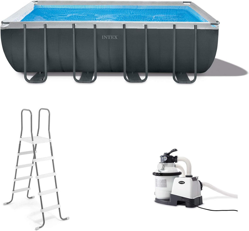Rectangular Frame Above Ground Outdoor Swimming Pool Set with 1200 GPH Sand Filter Pump. Pool Cover and Ladder
