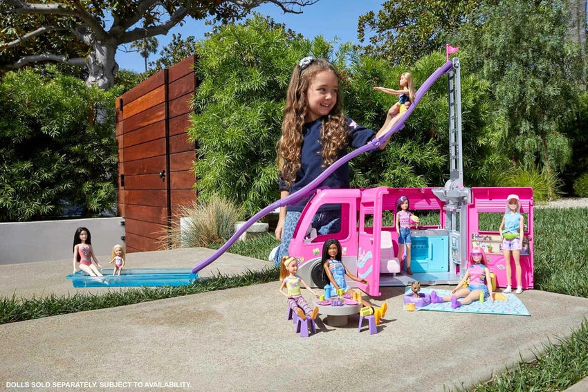 Playset. toy vehicle. comes with 60 accessories including furniture. swimming pool and 30-inch slide