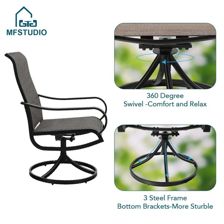 8 Pieces Patio Dining Set with Umbrella.Outdoor Furniture Set with 6 Sling Dining Swivel Chairs