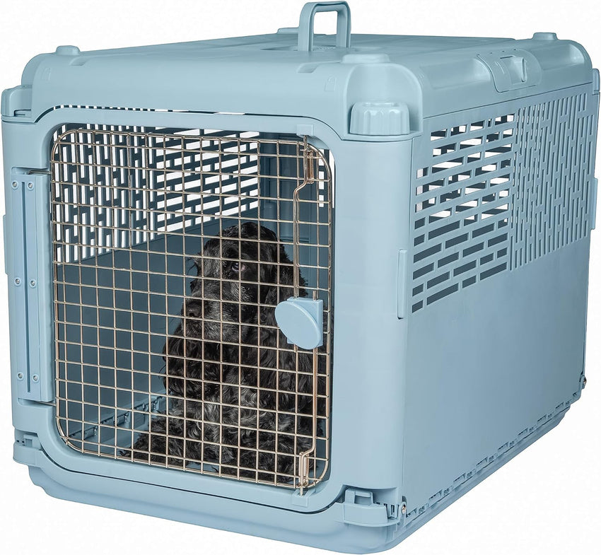 SportPet Designs Plastic Kennels Rolling Plastic Airline Approved Wire Door Travel Dog Crate. XXX-Large. Gray