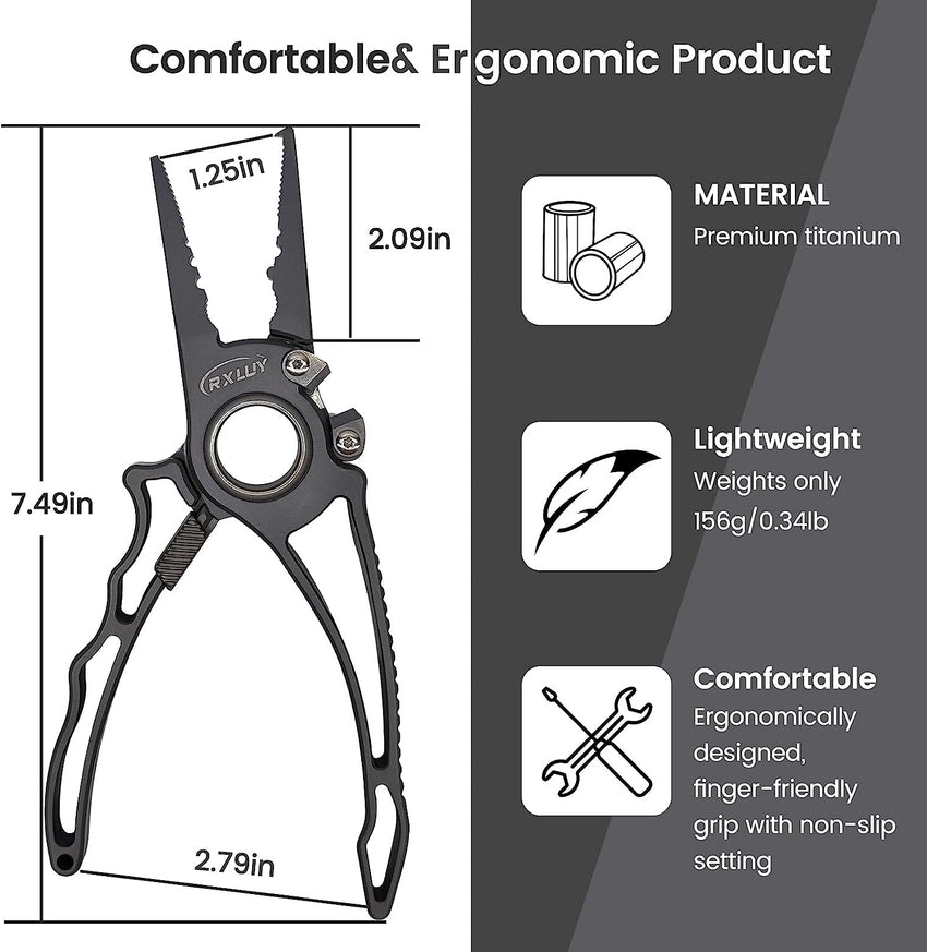 RXLUY Titanium Fishing Pliers. Premium Saltwater Fishing Gear. Tungsten Cutters. Split Ring Hook Remover. Knot Tying Tool with Lanyard. Ice Fishing. Sea Fishing Kit Gifts for Men