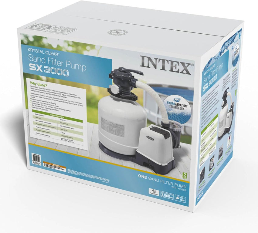 Intex 26651EG Krystal Clear 16 Inch 3.000 GPH Above Ground Pool Sand Filter Pump with Automatic Timer. GFCI. and 6 Function Control. Gray