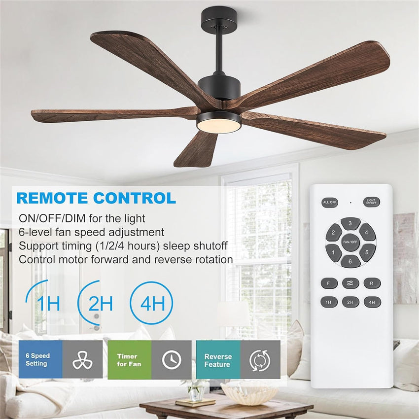 Ceiling Fans with Lights. 60 inch Outdoor Ceiling Fans with Lights for Patio and Remote Control. Modern Ceiling Fan with Light. 5 Solid Wood Blades 6-Speed Reversible DC Motor (Dark Brown)