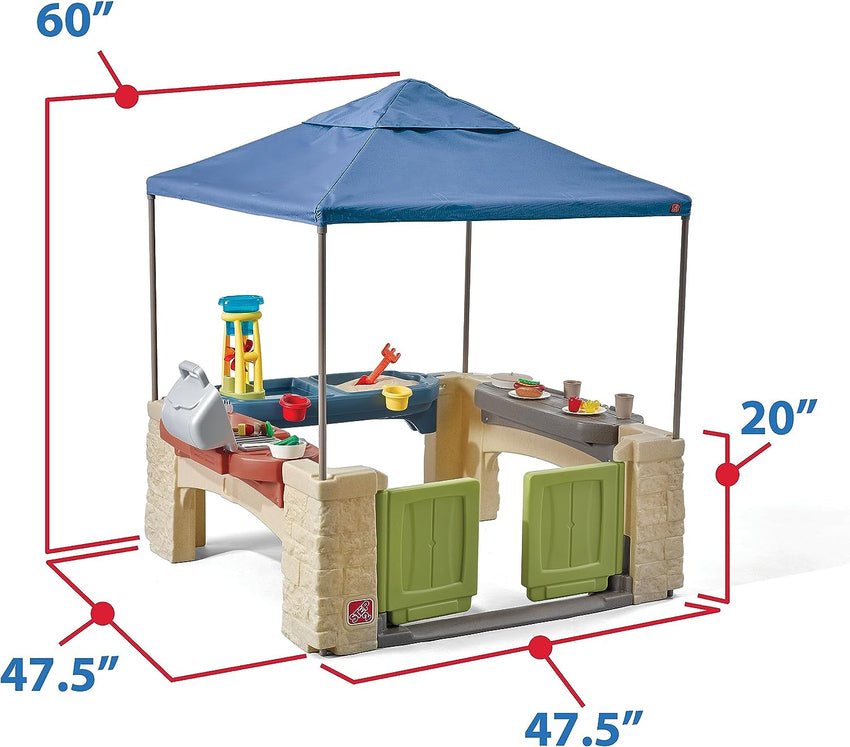 All-round play patio with canopy. kids indoor and outdoor kitchen play set