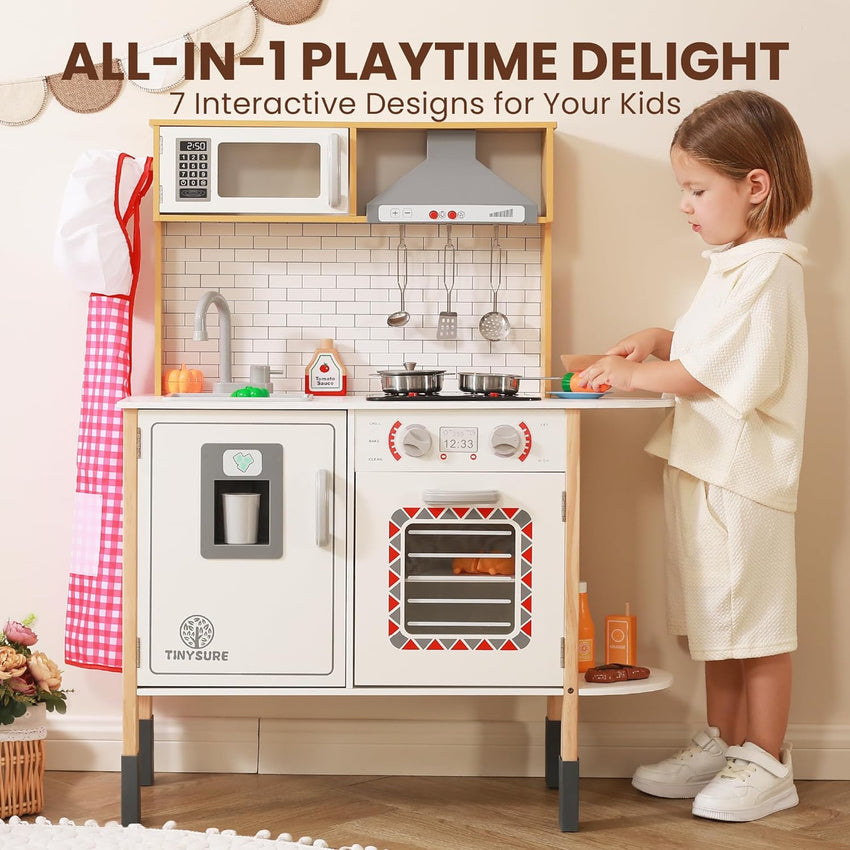 Play Kitchen for Kids - Toy Kitchen Set for Toddlers with Realistic Lights and Sounds. Kids Kitchen Playset with Abundant Toy Food Set