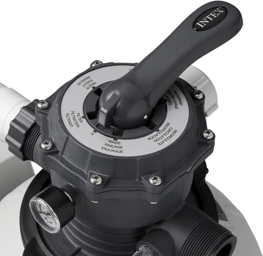 Intex 26651EG Krystal Clear 16 Inch 3.000 GPH Above Ground Pool Sand Filter Pump with Automatic Timer. GFCI. and 6 Function Control. Gray