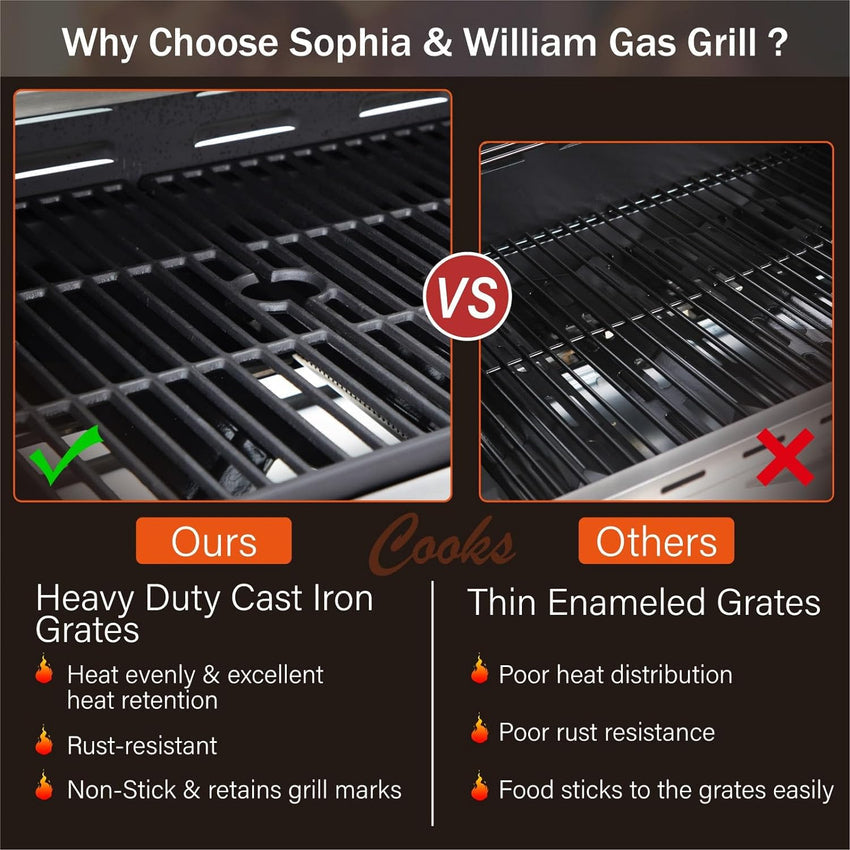 Burner Gas grill with side burner and enameled cast iron grille 42.000BTU outdoor cooking stainless steel propane grill Garden grill. silver
