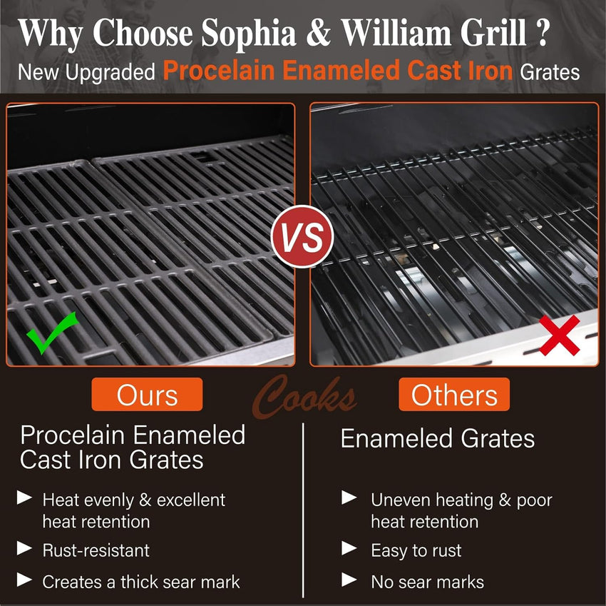 Burner Gas grill with side burner and enameled cast iron grille 42.000BTU outdoor cooking stainless steel propane grill Garden grill. silver