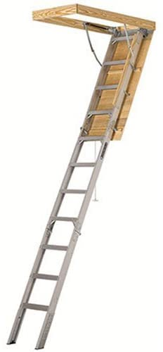 25-1/2 by 54-Inch Elite. 7'8′′-10-Foot Ceiling Height. 375-Pound Capacity. Type IAA. AA2510. Aluminum Ladder. attic. x Rough Opening. Silver
