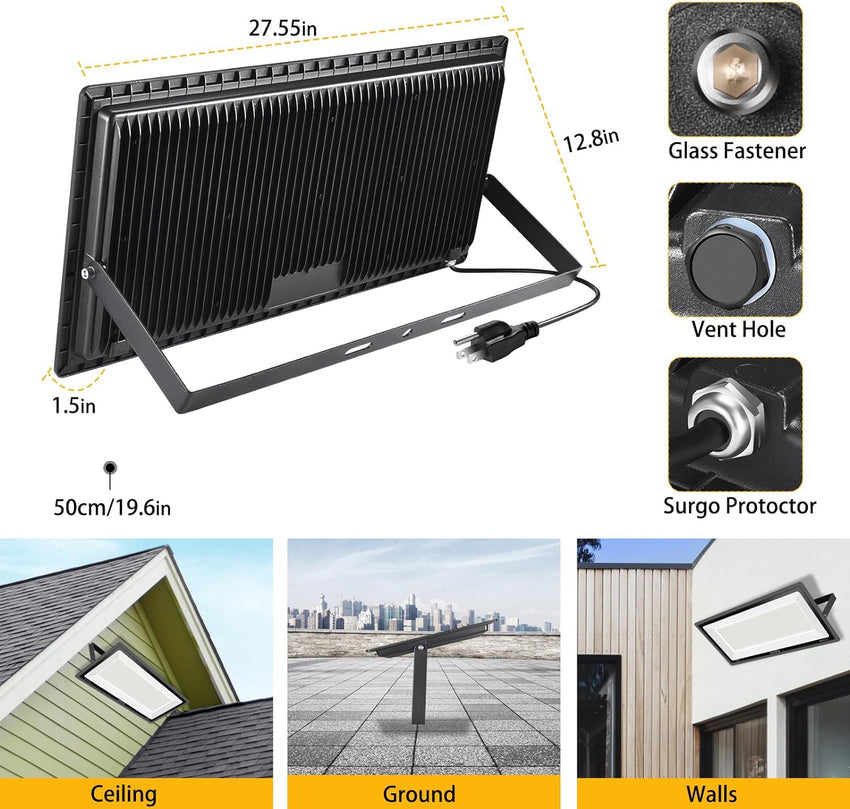3 Pack 200W LED Flood Light.Super Bright Exterior Security Lights With Plug.IP66 Waterproof Outdoor Flood Light. 22800lm 5000K Daylight White Floodlight for Yard. Garden.Basketball Court. Arena